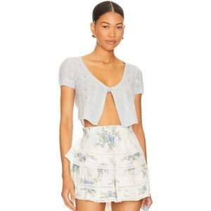 NWT LoveShackFancy Elba Crop Cardigan Cashmere Shrug Blue in size Large MSRP$245